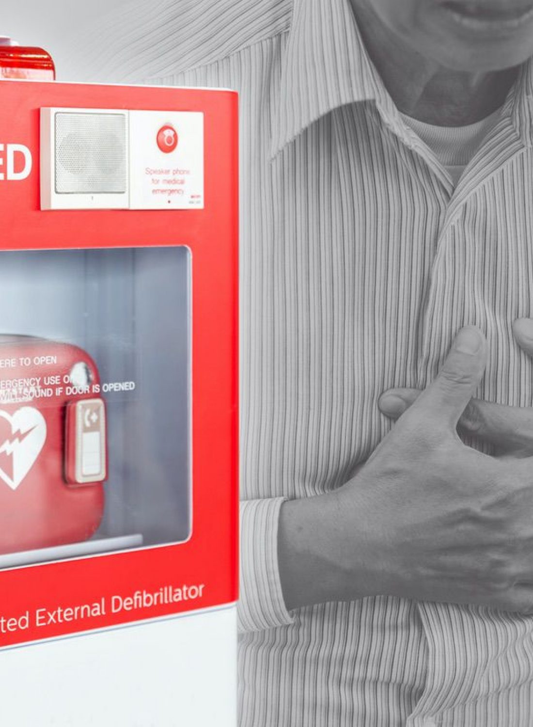 AED or Automated External Defibrillator first aid device for help people stroke or heart attack in public space